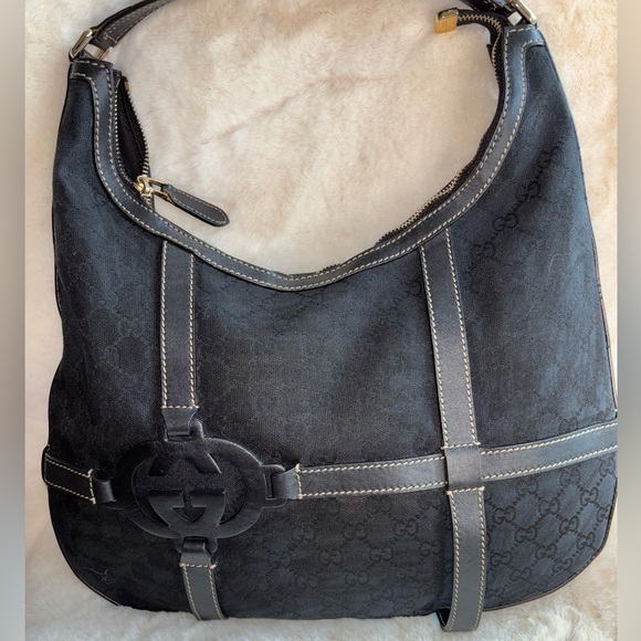 Gucci Black Hobo Bag with Leather GG & Trim - Picture 1 of 15